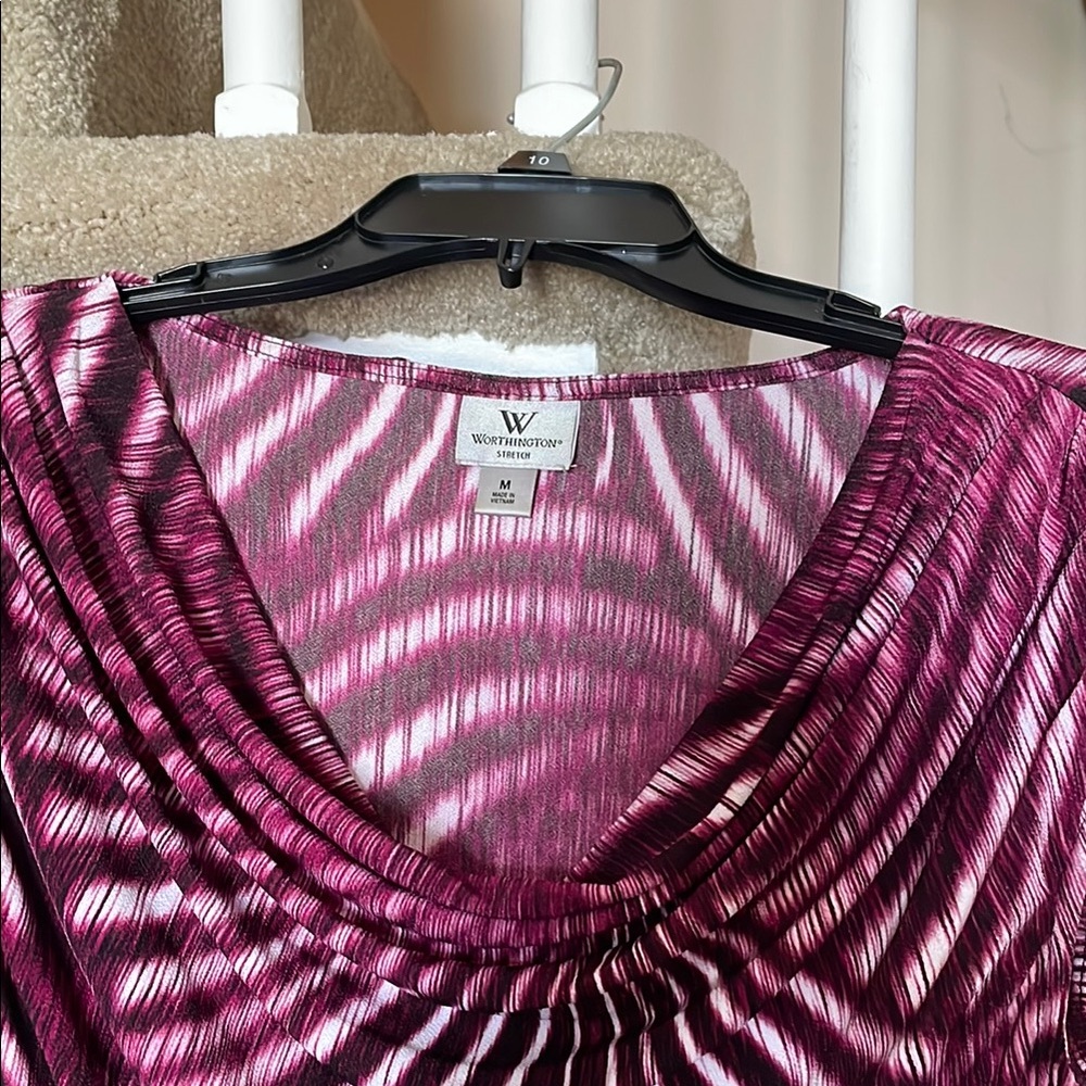 Worthington Magenta and White Striped Blouse
